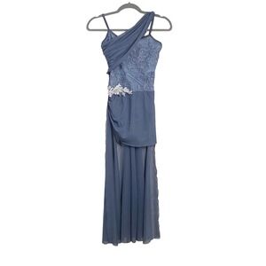 Weissman Dance Costume Blue One Shoulder Sequin Floral Mesh Leotard Dress Sz XSA